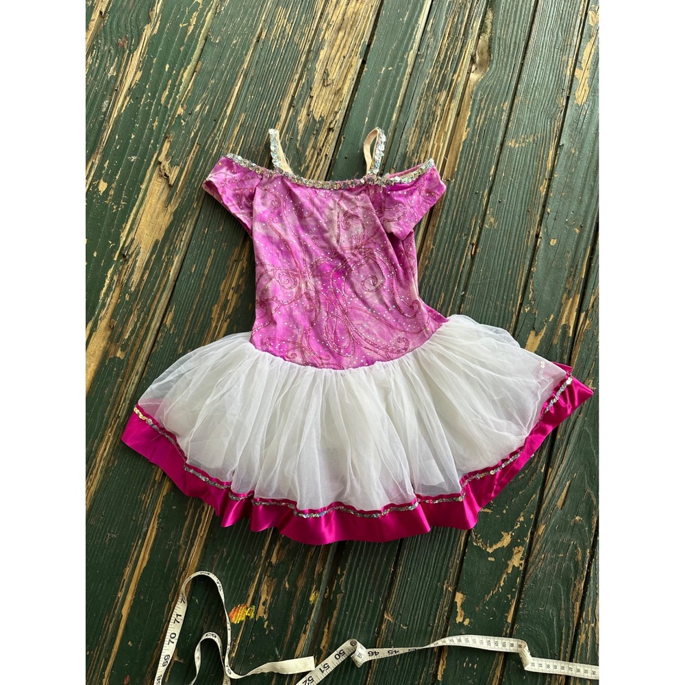 Curtain Call Costumes Kids Purple White Tutu Dance Leotard Dress E3783 Size CME